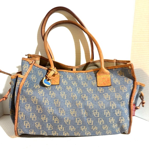 Dooney & Bourke Blue and Brown Monogram canvas / leather Tote bag - Picture 4 of 9